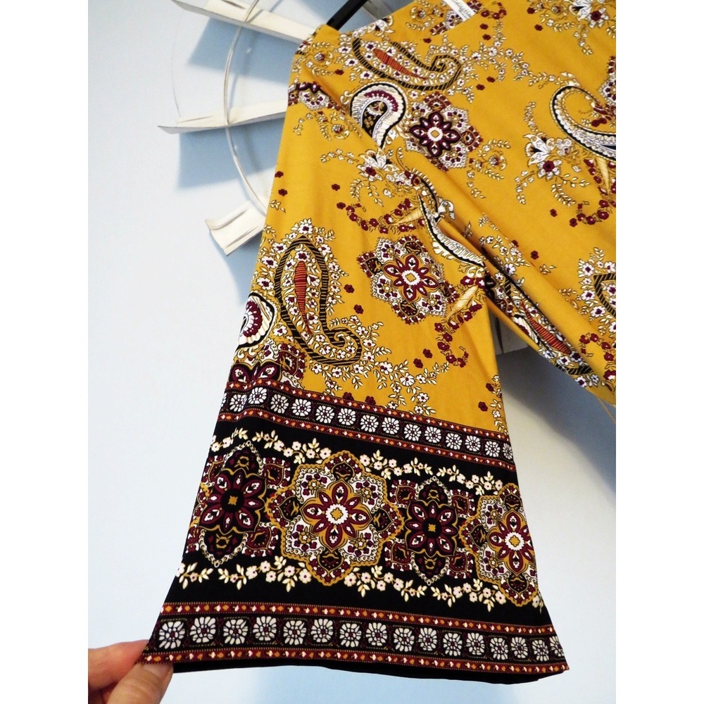 NY Collection Paisley Print Dress 2X Mustard Yellow Stretch Shift 3/4 Sleeves - Picture 4 of 9